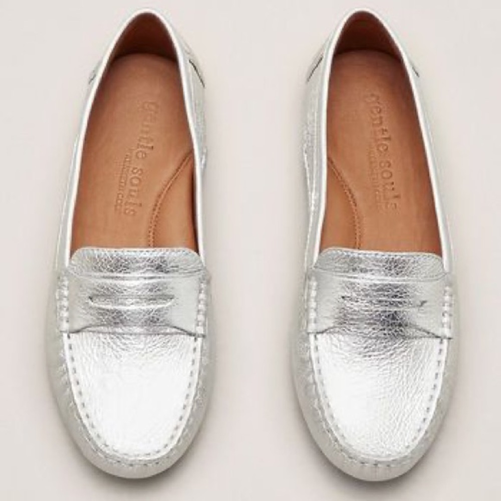 Soft silver leather moccasins